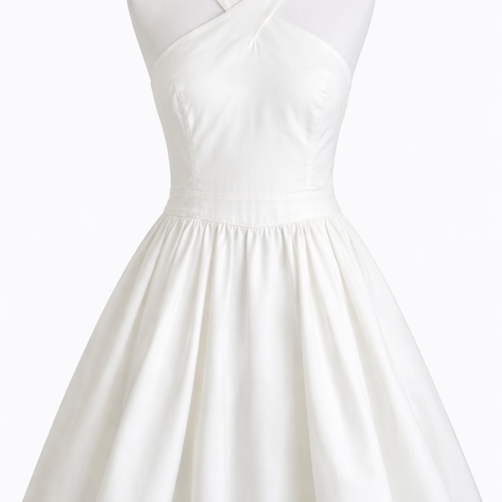 Moda International White Cotton Fit & Flare Halter Dress Women 10 Sorority Rush - Picture 2 of 6